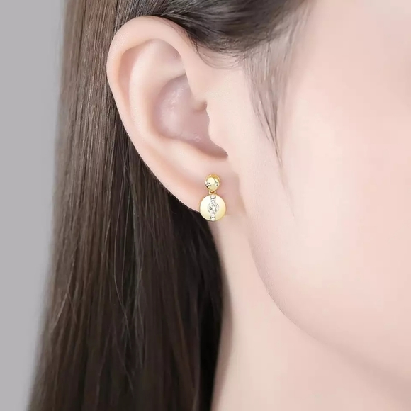NEW Small Round CZ 14K Gold Plated Stud Earrings - Picture 7 of 9
